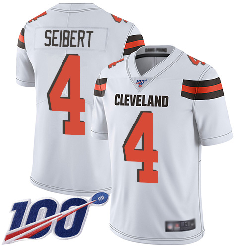 Cleveland Browns Austin Seibert Men White Limited Jersey #4 NFL Football Road 100th Season Vapor Untouchable->women nfl jersey->Women Jersey